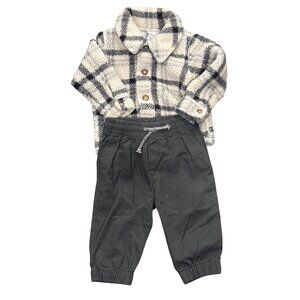 Carters Baby Sherpa Plaid Jacket & H&M Jogger Pants Set 12M Cozy Winter Outfit